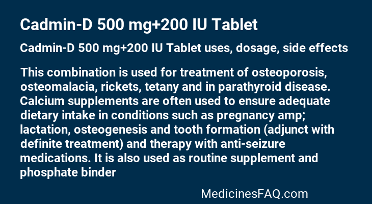 Cadmin-D 500 mg+200 IU Tablet