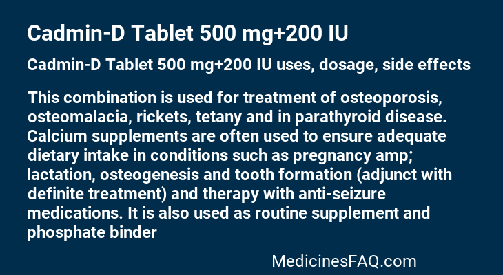 Cadmin-D Tablet 500 mg+200 IU