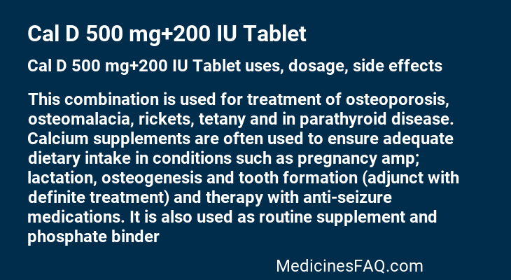 Cal D 500 mg+200 IU Tablet