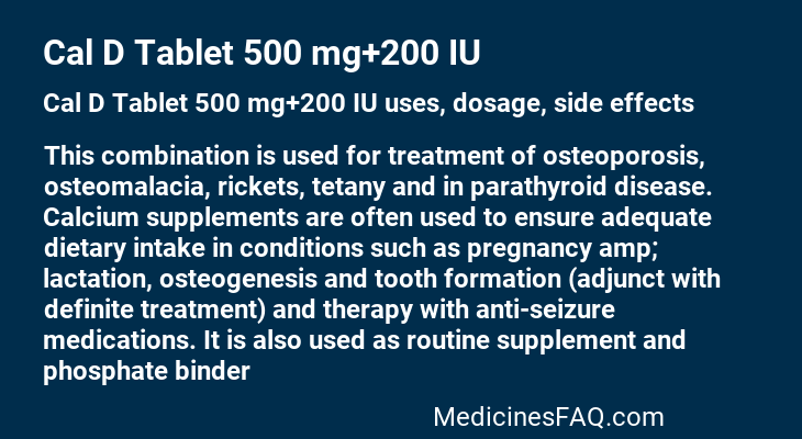 Cal D Tablet 500 mg+200 IU