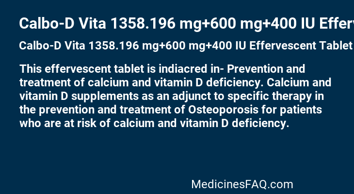 Calbo-D Vita 1358.196 mg+600 mg+400 IU Effervescent Tablet