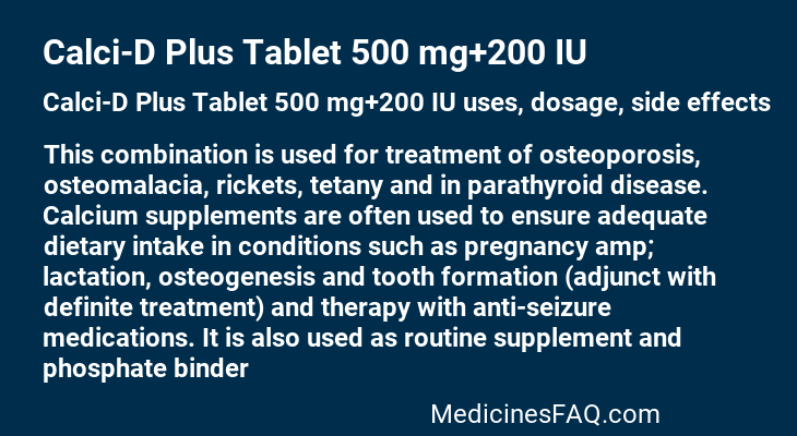 Calci-D Plus Tablet 500 mg+200 IU