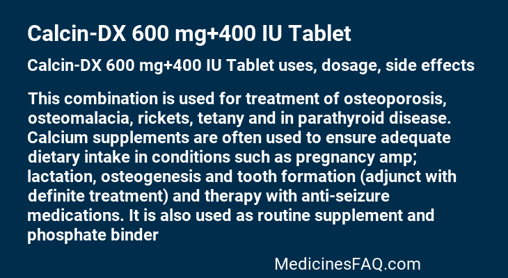 Calcin-DX 600 mg+400 IU Tablet