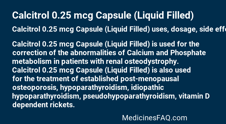 Calcitrol 0.25 mcg Capsule (Liquid Filled)