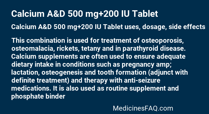 Calcium A&D 500 mg+200 IU Tablet