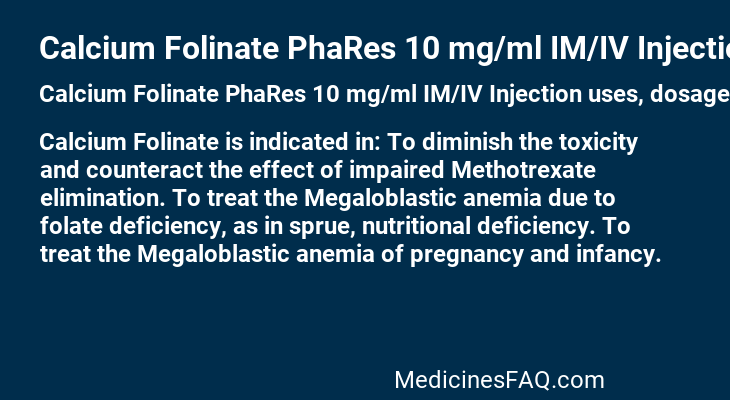 Calcium Folinate PhaRes 10 mg/ml IM/IV Injection