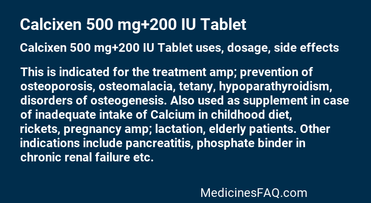 Calcixen 500 mg+200 IU Tablet