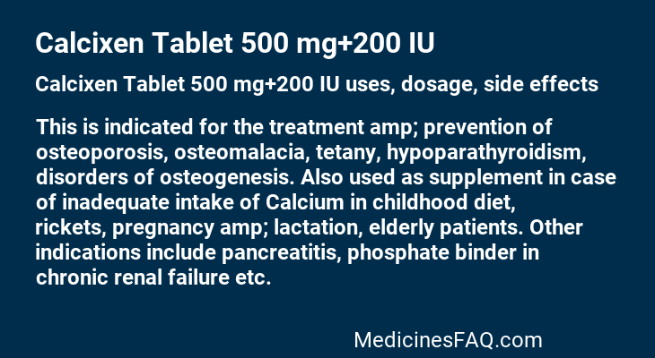 Calcixen Tablet 500 mg+200 IU