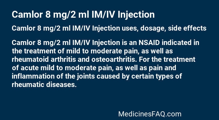 Camlor 8 mg/2 ml IM/IV Injection