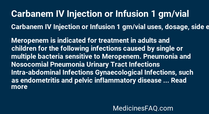 Carbanem IV Injection or Infusion 1 gm/vial