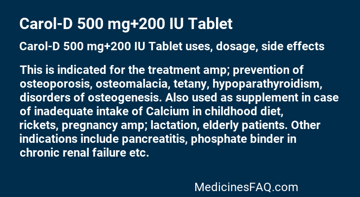 Carol-D 500 mg+200 IU Tablet