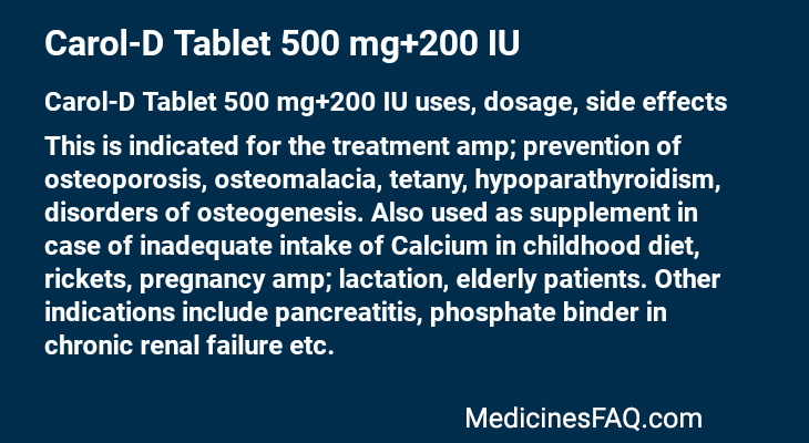 Carol-D Tablet 500 mg+200 IU