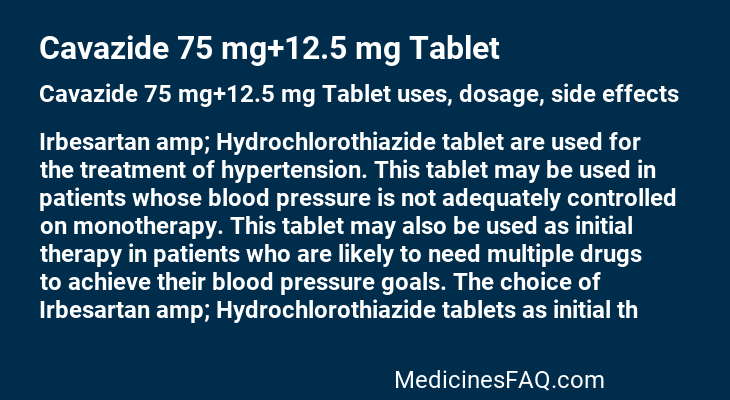 Cavazide 75 mg+12.5 mg Tablet