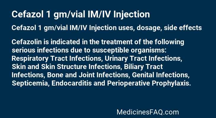 Cefazol 1 gm/vial IM/IV Injection