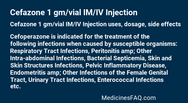 Cefazone 1 gm/vial IM/IV Injection