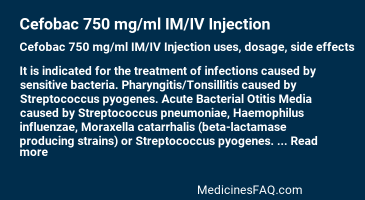 Cefobac 750 mg/ml IM/IV Injection