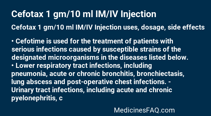 Cefotax 1 gm/10 ml IM/IV Injection