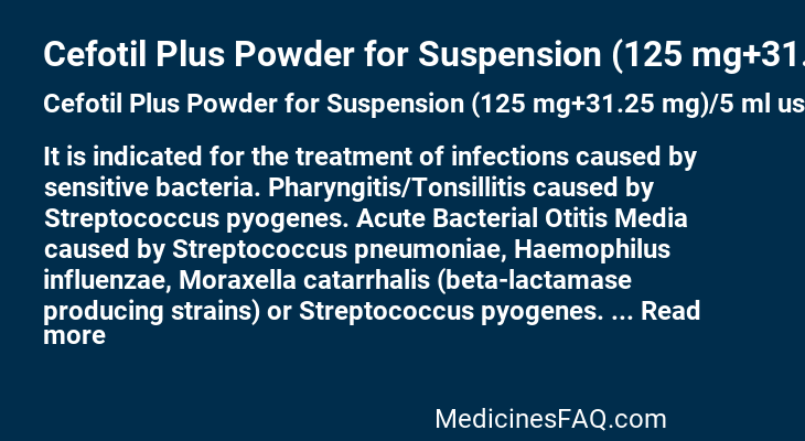 Cefotil Plus Powder for Suspension (125 mg+31.25 mg)/5 ml