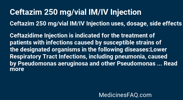 Ceftazim 250 mg/vial IM/IV Injection