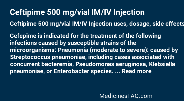 Ceftipime 500 mg/vial IM/IV Injection