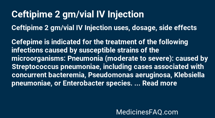 Ceftipime 2 gm/vial IV Injection