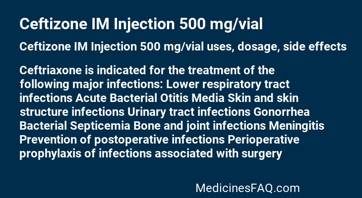 Ceftizone IM Injection 500 mg/vial