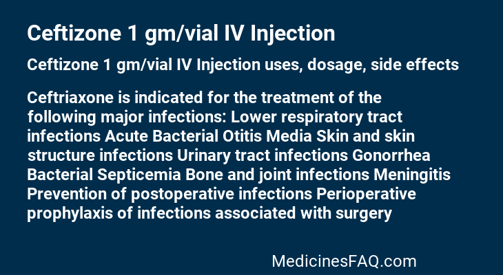 Ceftizone 1 gm/vial IV Injection