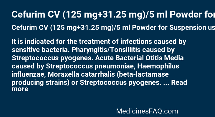 Cefurim CV (125 mg+31.25 mg)/5 ml Powder for Suspension