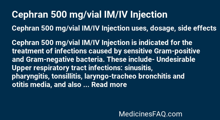 Cephran 500 mg/vial IM/IV Injection