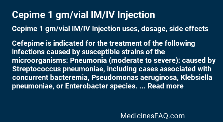 Cepime 1 gm/vial IM/IV Injection