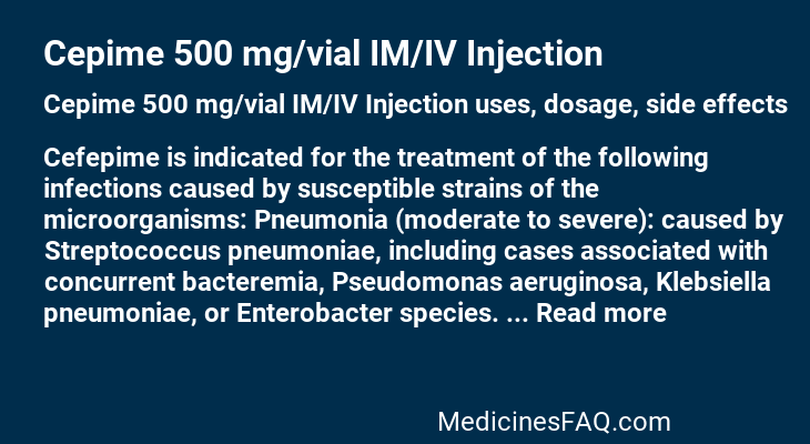 Cepime 500 mg/vial IM/IV Injection