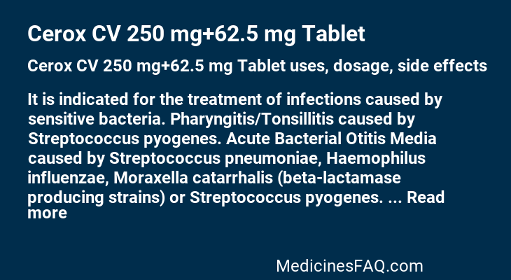 Cerox CV 250 mg+62.5 mg Tablet