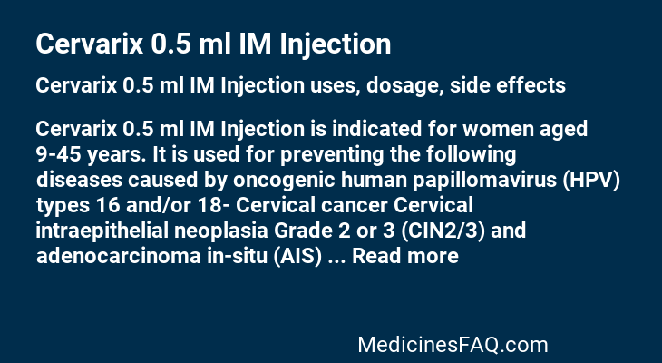 Cervarix 0.5 ml IM Injection