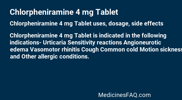 Chlorpheniramine 4 mg Tablet