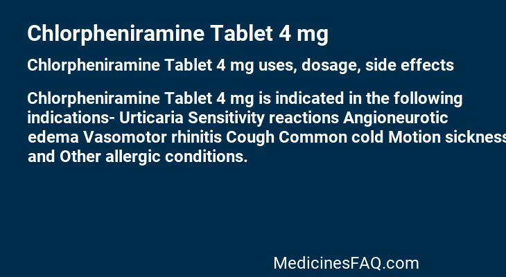 Chlorpheniramine Tablet 4 mg