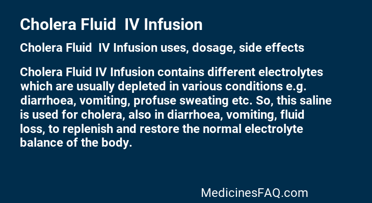 Cholera Fluid  IV Infusion