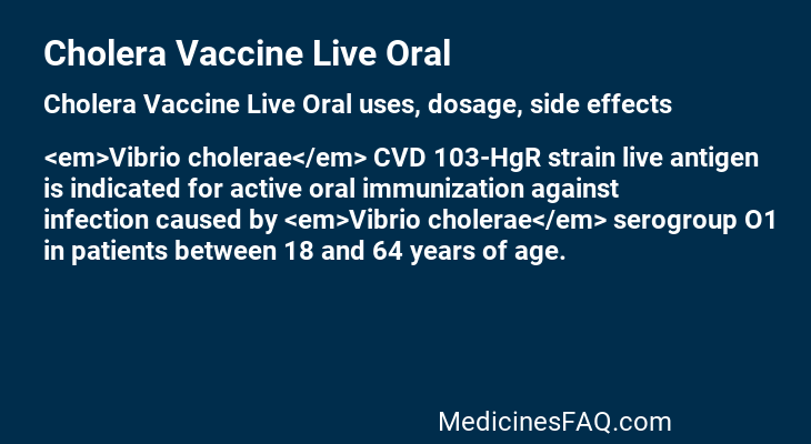 Cholera Vaccine Live Oral