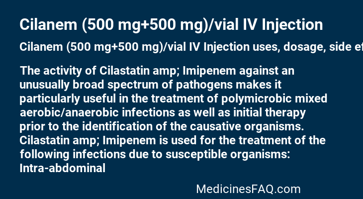 Cilanem (500 mg+500 mg)/vial IV Injection