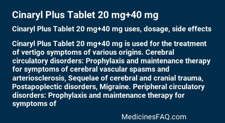 Cinaryl Plus Tablet 20 mg+40 mg