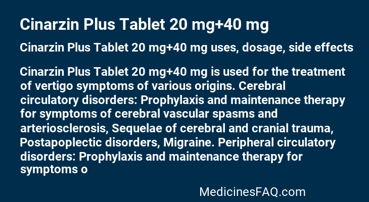 Cinarzin Plus Tablet 20 mg+40 mg