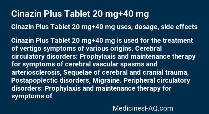 Cinazin Plus Tablet 20 mg+40 mg