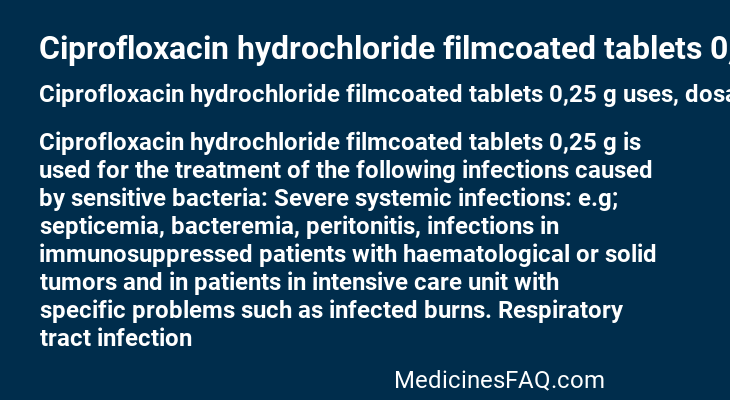 Ciprofloxacin hydrochloride filmcoated tablets 0,25 g