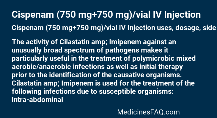 Cispenam (750 mg+750 mg)/vial IV Injection