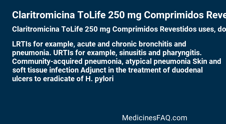 Claritromicina ToLife 250 mg Comprimidos Revestidos