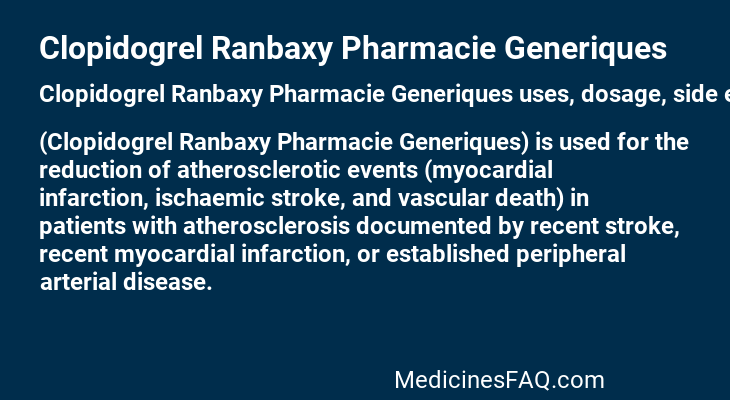 Clopidogrel Ranbaxy Pharmacie Generiques
