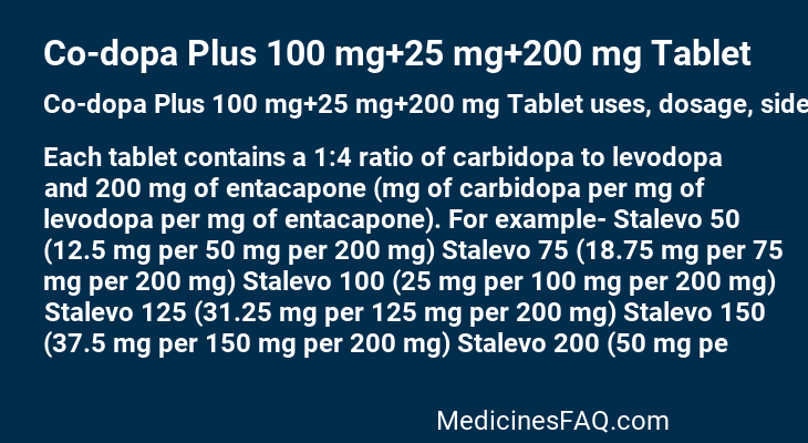 Co-dopa Plus 100 mg+25 mg+200 mg Tablet