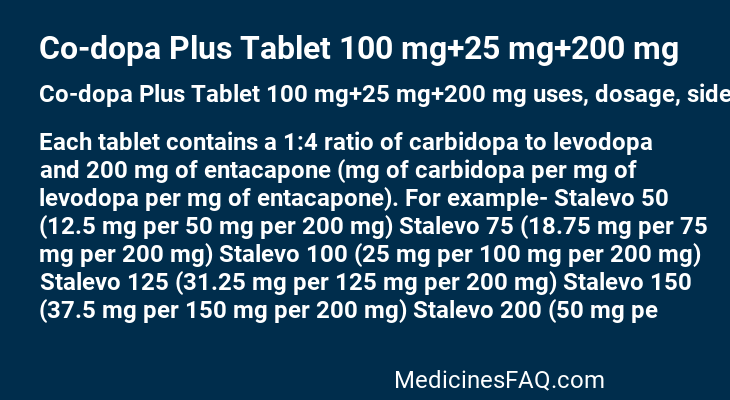 Co-dopa Plus Tablet 100 mg+25 mg+200 mg