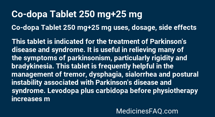 Co-dopa Tablet 250 mg+25 mg