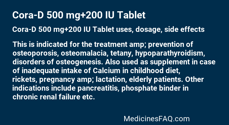 Cora-D 500 mg+200 IU Tablet