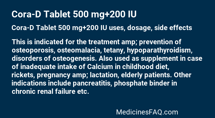 Cora-D Tablet 500 mg+200 IU